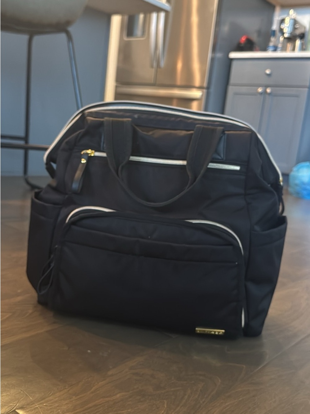Skip Hop Black Baby Diaper Tote with Gold Trim